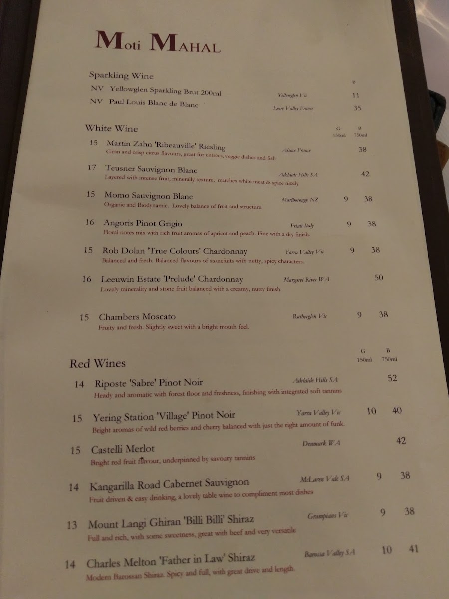 Menu Moti Mahal Indian Restaurant Malvern-3